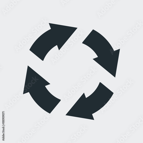 Icono plano cuatro flechas en circulo en fondo gris