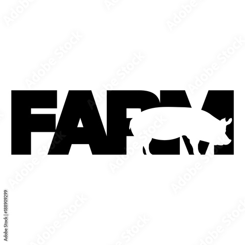 Logotipo cerdo en espacio negativo en FARM negro en fondo blanco