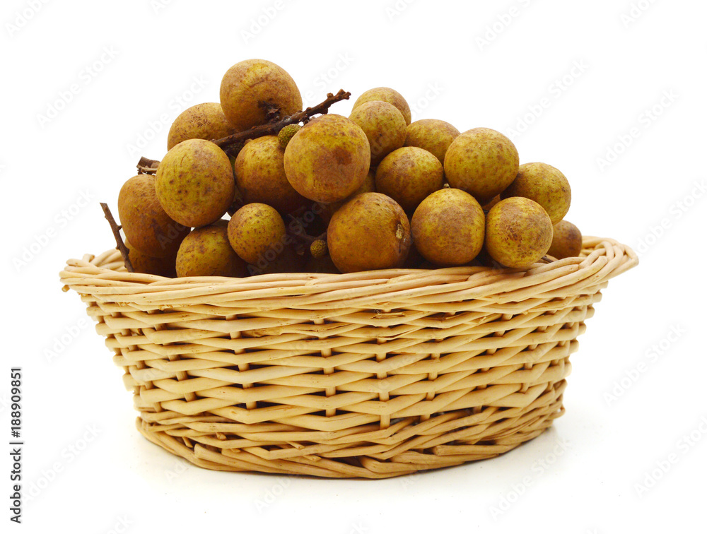 Fresh longan isolated in basket on white background.