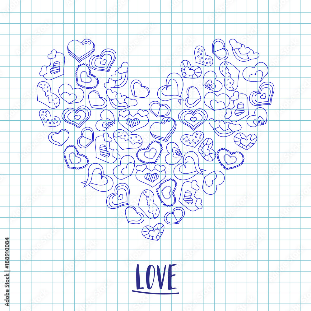 Hand drawn ink hearts on a notebook piece of paper. Valentines day vector illustration for a love card or invitation. Hand drawn ink hearts on a notebook piece of paper. Valentines day vector illustration for a love card or invitation.