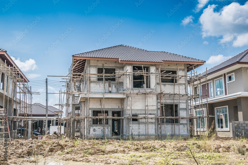 construction residential new house in progress at building site