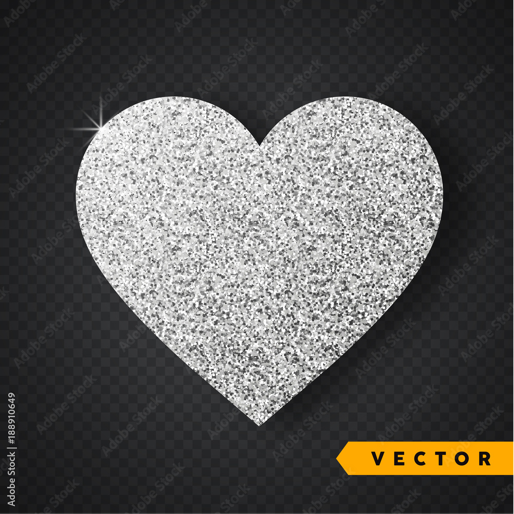 Vector Silver sparkles heart. Valentines Day Vector Sparkles and Glitters. Holiday Design.
