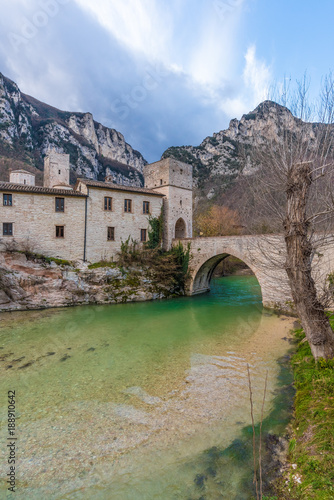 Abbazia di San Vittore alle Chiuse (Italy) - A medieval village in stone with catholic abbey in the municipal og Genga, Marche region, beside 'Grotte di Frasassi' caves