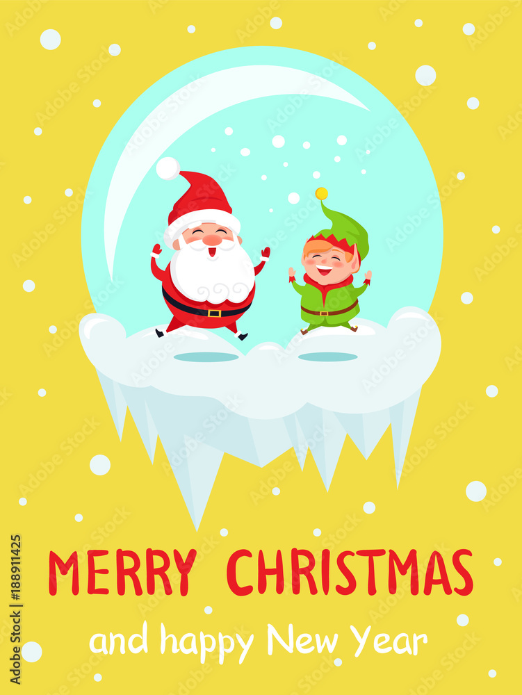 Merry Christmas Happy New Year Poster Santa Elf Merry Christmas Happy New Year Poster Santa Elf