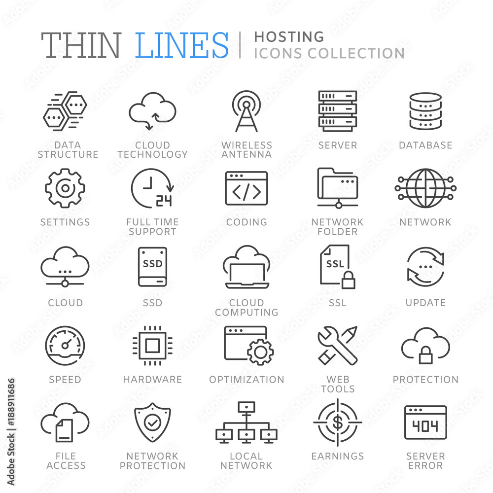 Collection of hosting line icons Collection of hosting line icons