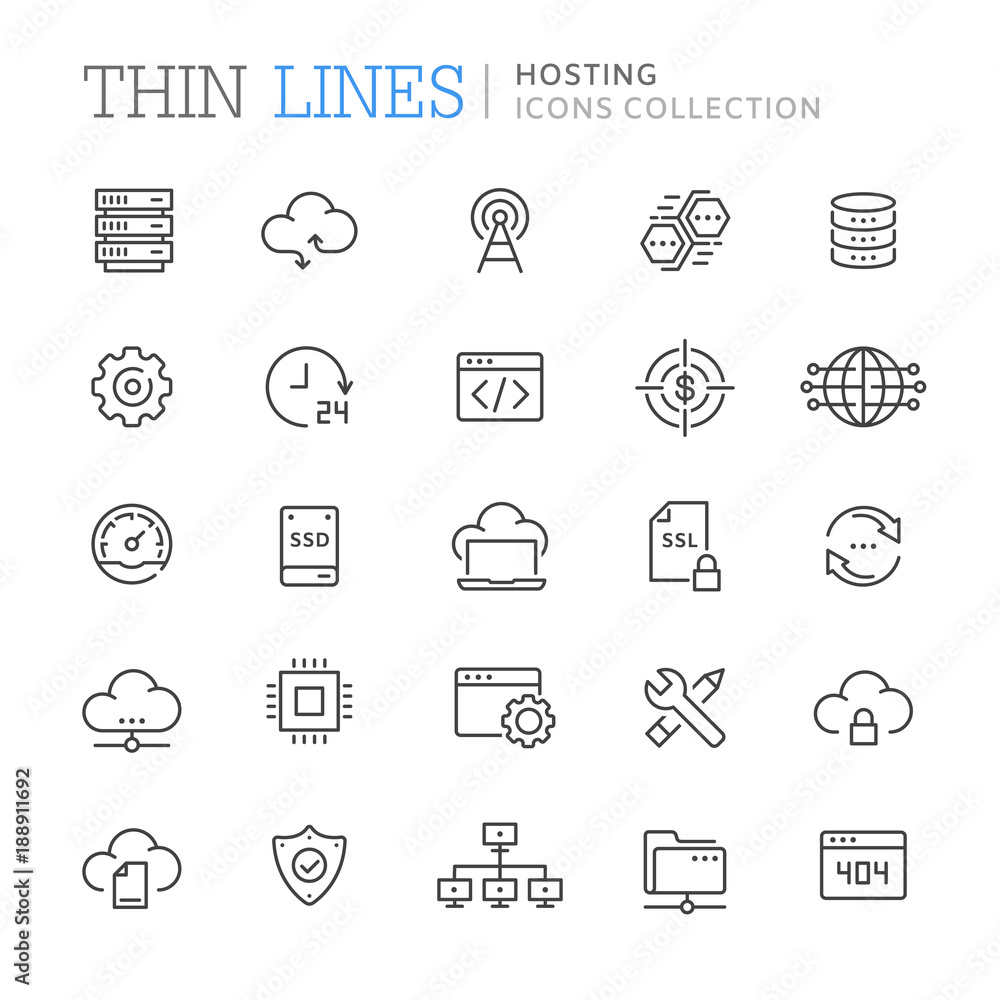 Collection of hosting line icons