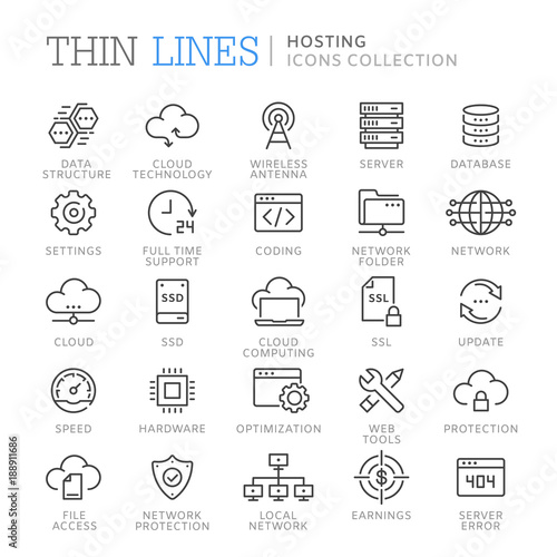 Collection of hosting line icons