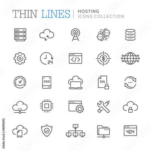 Collection of hosting line icons