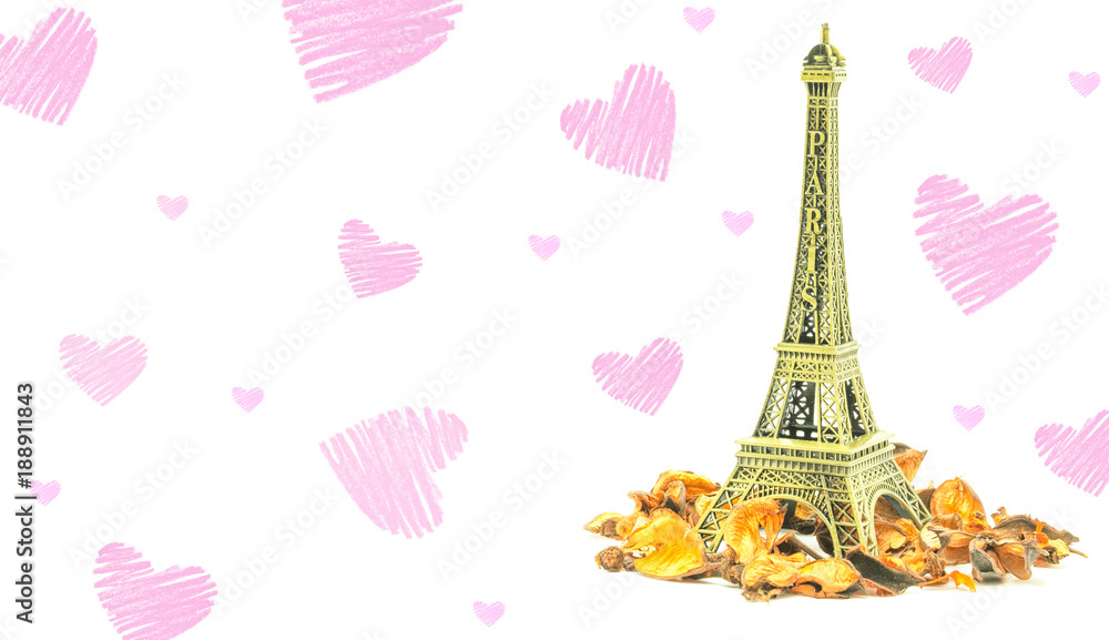 Eiffel tower and flower with pink heart shape background , valentine wallpaper