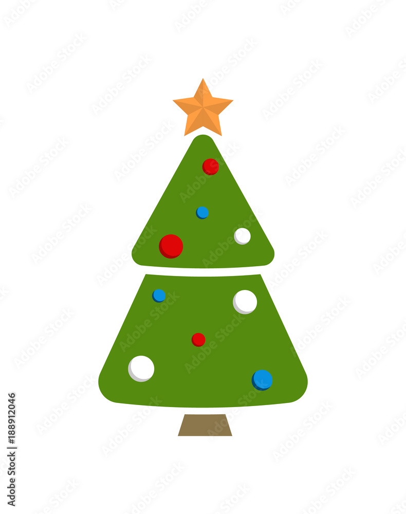 Christmas Tree Topped by Golden Star and Decorated