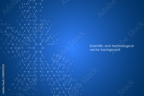 Abstract technological and scientific background with hexagons. Structure molecule and communication. Science, technology and medical concept. Vector illustration.