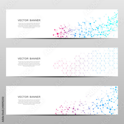 Science and technology banners. DNA molecule structure background. Scientific and technological concept. Vector illustration.