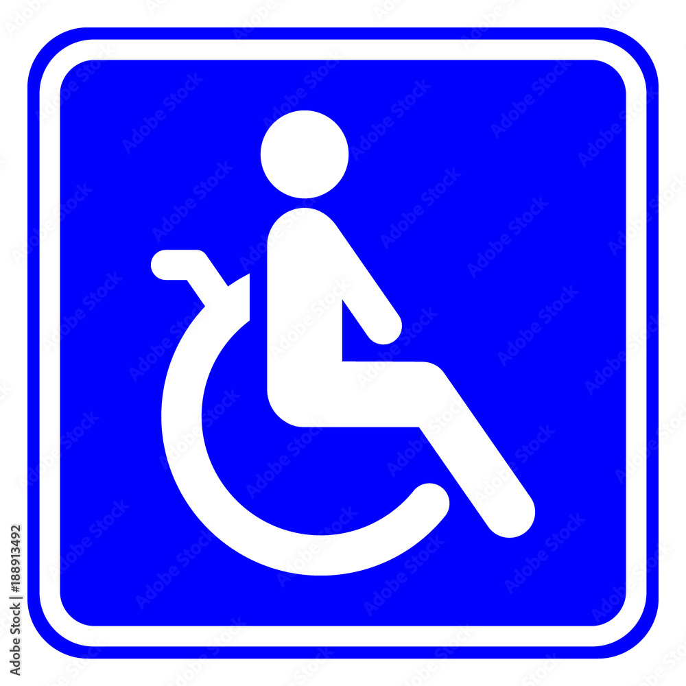Handicapped (disabled) person seating on wheelchair. Square blue and white parking sign. Vector icon. Handicapped (disabled) person seating on wheelchair. Square blue and white parking sign. Vector icon.