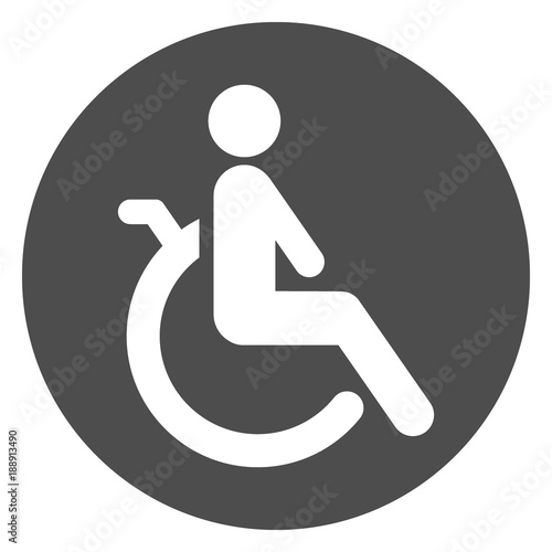 Нandicapped (disabled) person seating on wheelchair. Round sign. Vector icon.