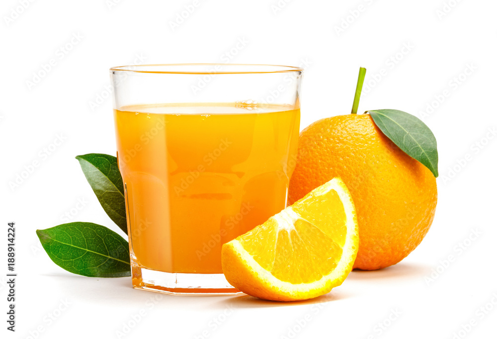Glass of fresh orange juice isolate on white background, Fresh fruits Orange  juice in glass with group of orange on white Stock Photo | Adobe Stock