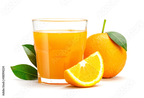 Foto Glass of fresh orange juice isolate on white background, Fresh fruits Orange jui