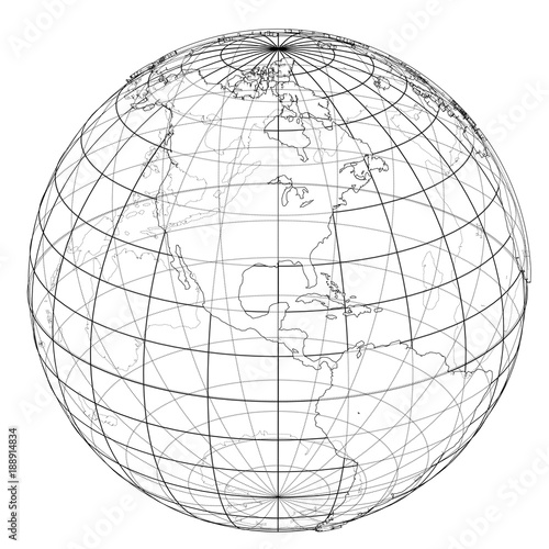 Globe contour. Vector rendering of 3d