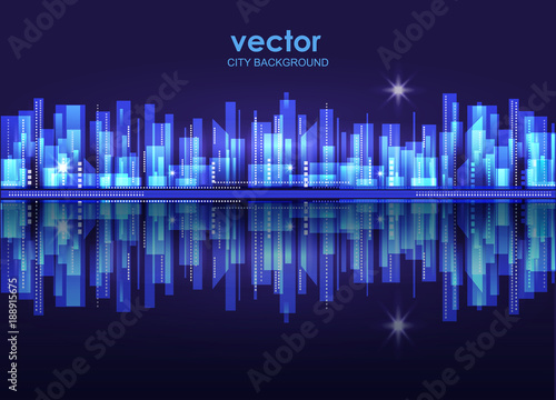 Illuminated Night city skyline, vector illustration © dahabians