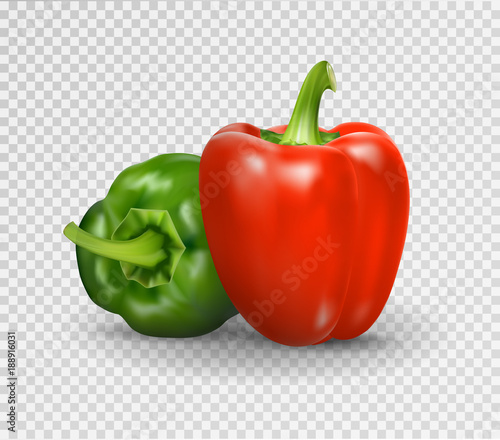 Vector realistic illustration of sweet pepper. 3d Vegetables red and green on a transparent background