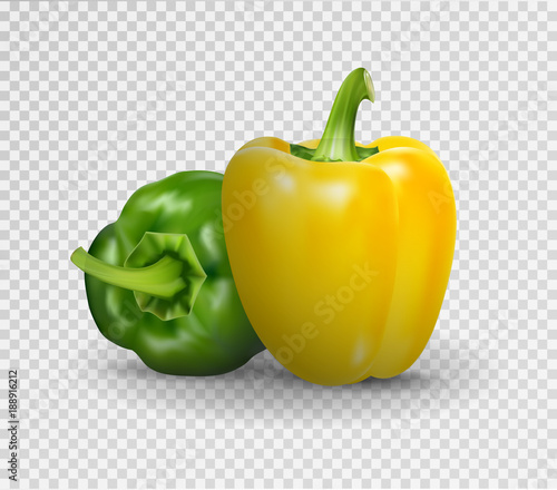 Vector realistic illustration of sweet pepper. 3d Vegetables red and green on a transparent background photo