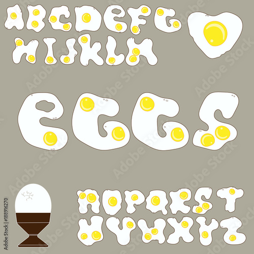 Cartoon egg letters. Stylized cute alphabet photo
