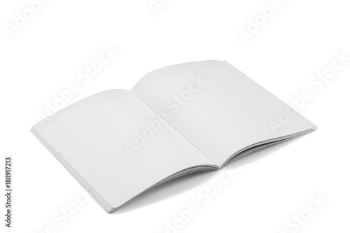 Mock-up magazine, book or catalog on white table. Blank page or notepad on solid background. Blank page or notepad for mockups or simulations.