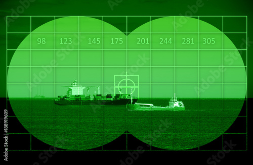 Tanker on sea through night vision