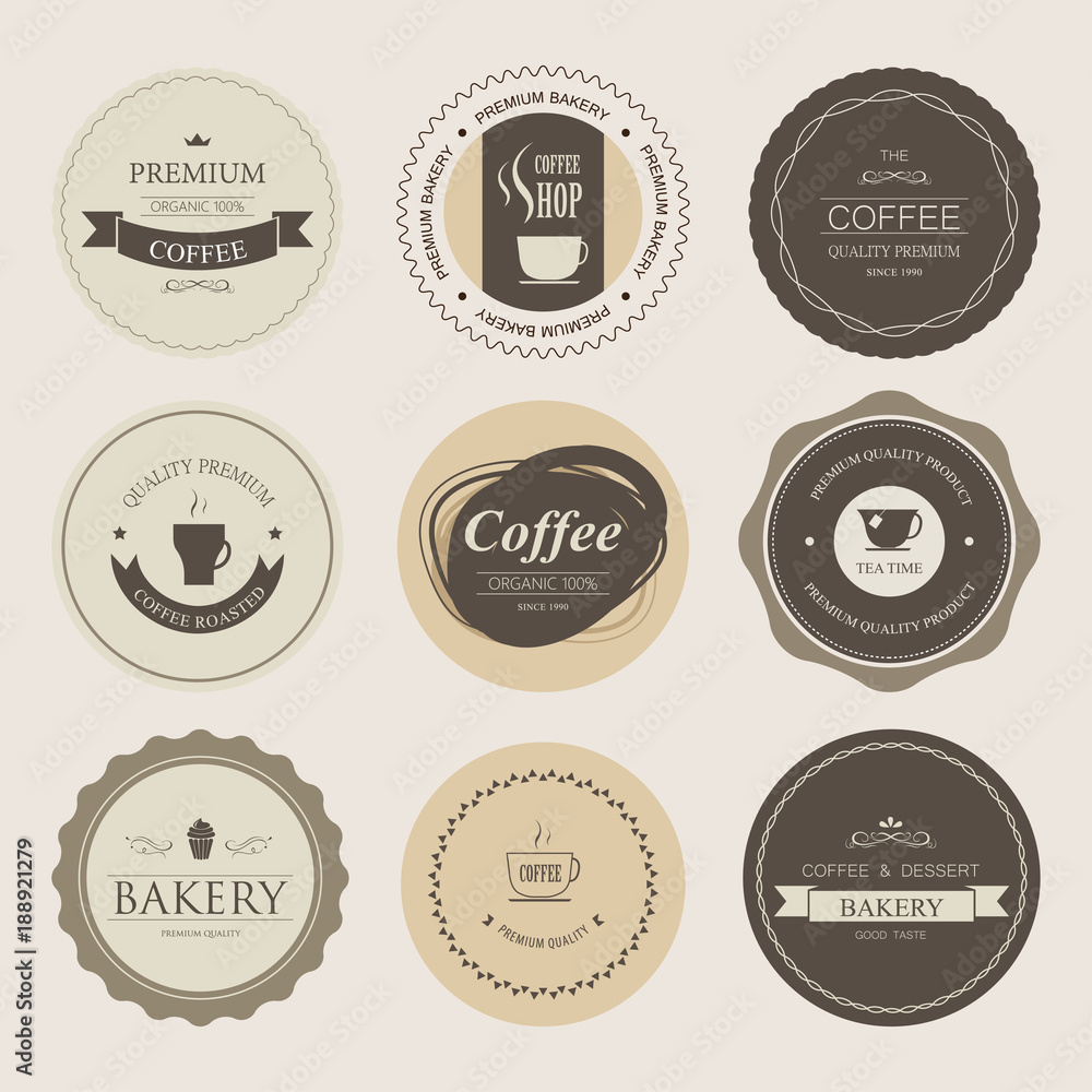 Set of coffee and bakery label for design vintage style. Banner vector.