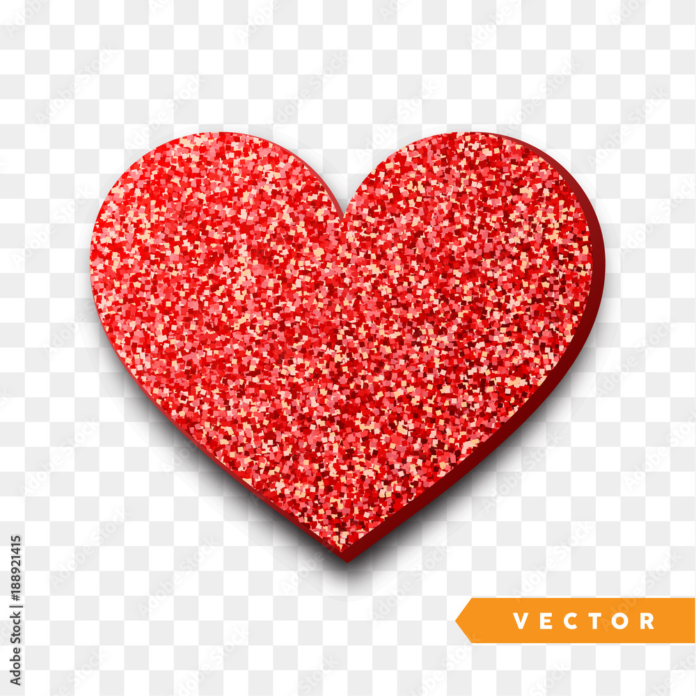 Valentines Day heart isolated, transparent vector effect background. Festive decorations bright glitter placer. Holiday love decor illustration. Beautiful design element