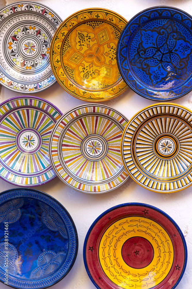Traditional Moroccan market with souvenirs Traditional Moroccan market with souvenirs
