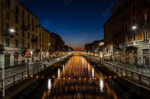 nigth in Navigli  cityscape of Navigli in Milan at night with light reflecting over the water