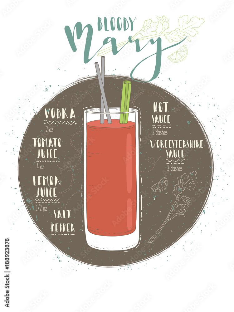 Illustration of cocktail Bloody Mary Illustration of cocktail Bloody Mary