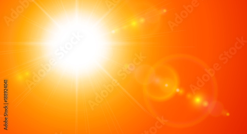 Orange sunny background, sun with lens flare