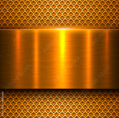 Metal background, orange gold polished metallic texture banner