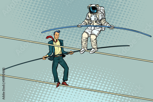 tightrope walkers acrobats businessman and astronaut
