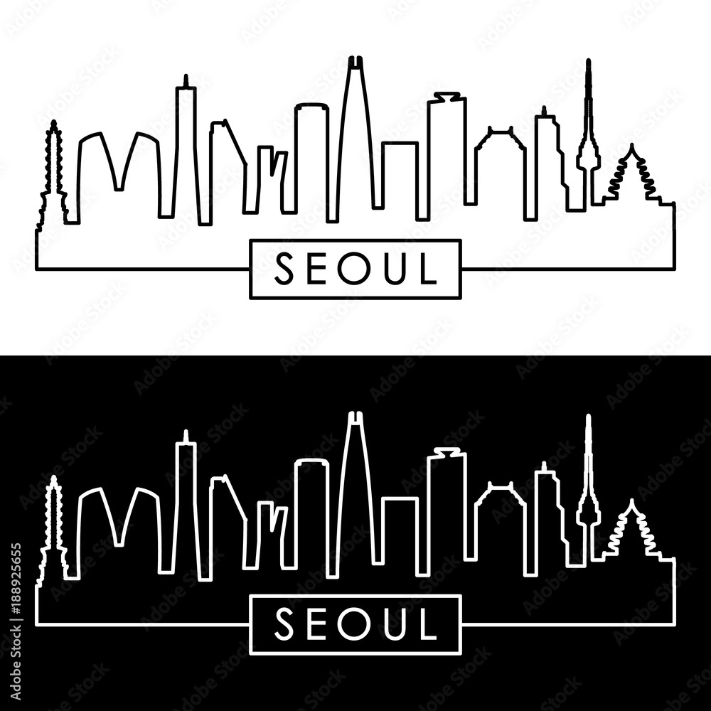 Seoul skyline. Linear style. Editable vector file.