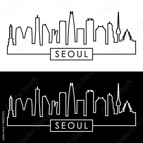 Seoul skyline. Linear style. Editable vector file.