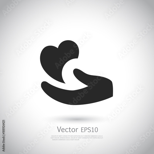Heart in hand symbol, sign, icon, logo template for charity, health, voluntary, non profit organization.
