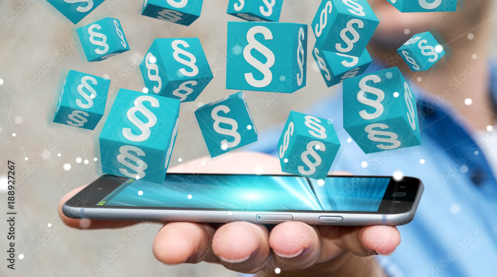 Businessman using 3D rendering law cubes Businessman using 3D rendering law cubes