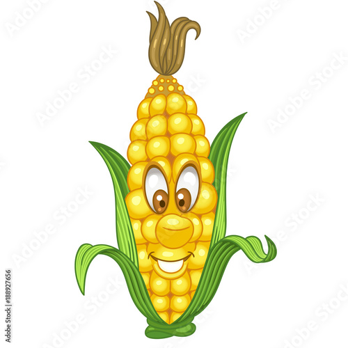 Cartoon Corn character. Sweetcorn cob. Happy Vegetable symbol. Eco Food icon. Design element for kids coloring book, colouring page, t-shirt print, logo, label, patch or sticker.