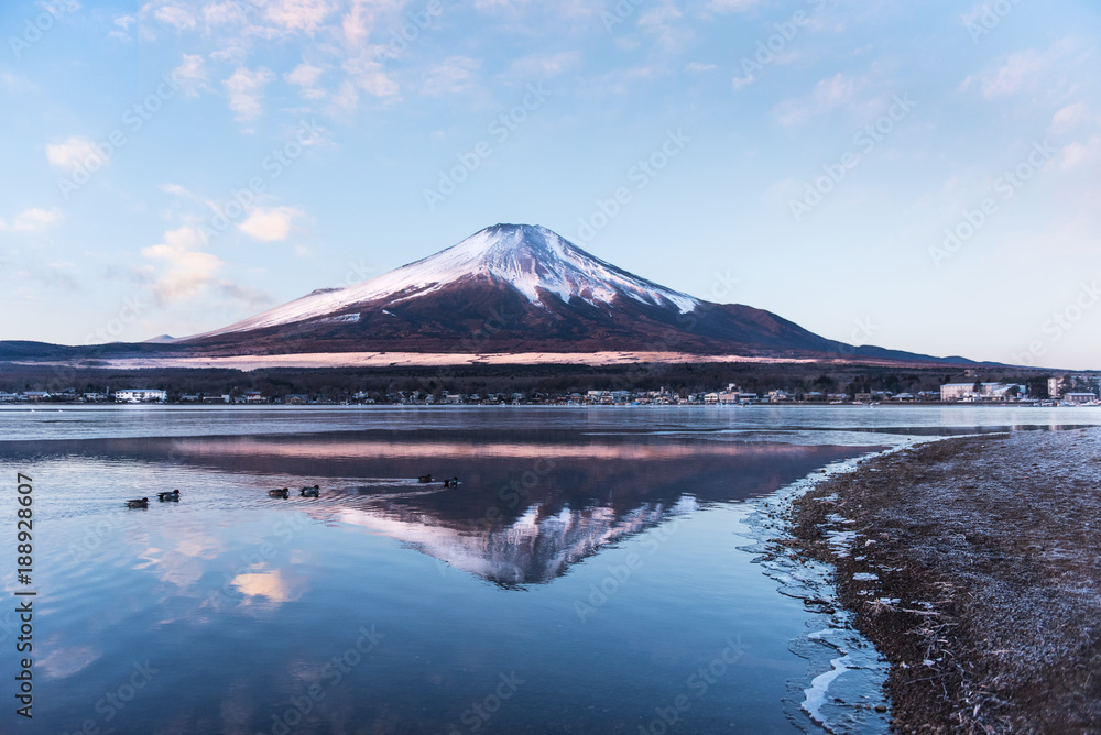 Reflection of Mt.Fuji at lake yamanaka