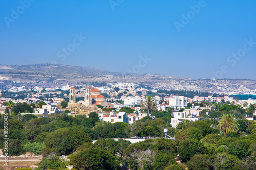 View of Paphos and mountains from Cyprus Archaeological park at Kato Paphos, Cyprus