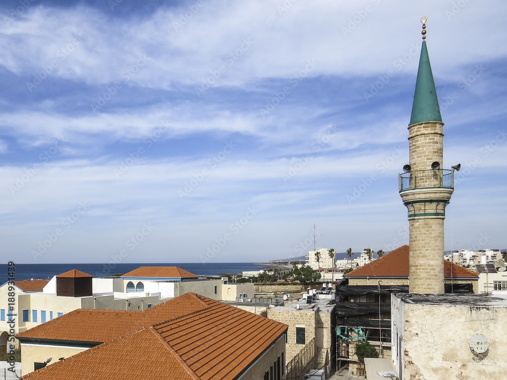 Obraz premium Acre or Akko, Israel - view of the typical domes, minarets and roofs of the old city of Acre.