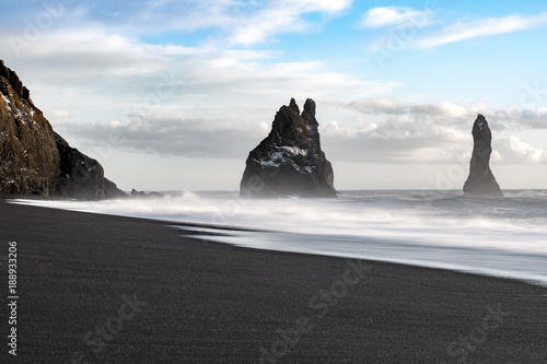 Sea Stacks and Basalt Clifs to the East of Reynisfjara Black Sand Beach, near Vik in Southern Iceland