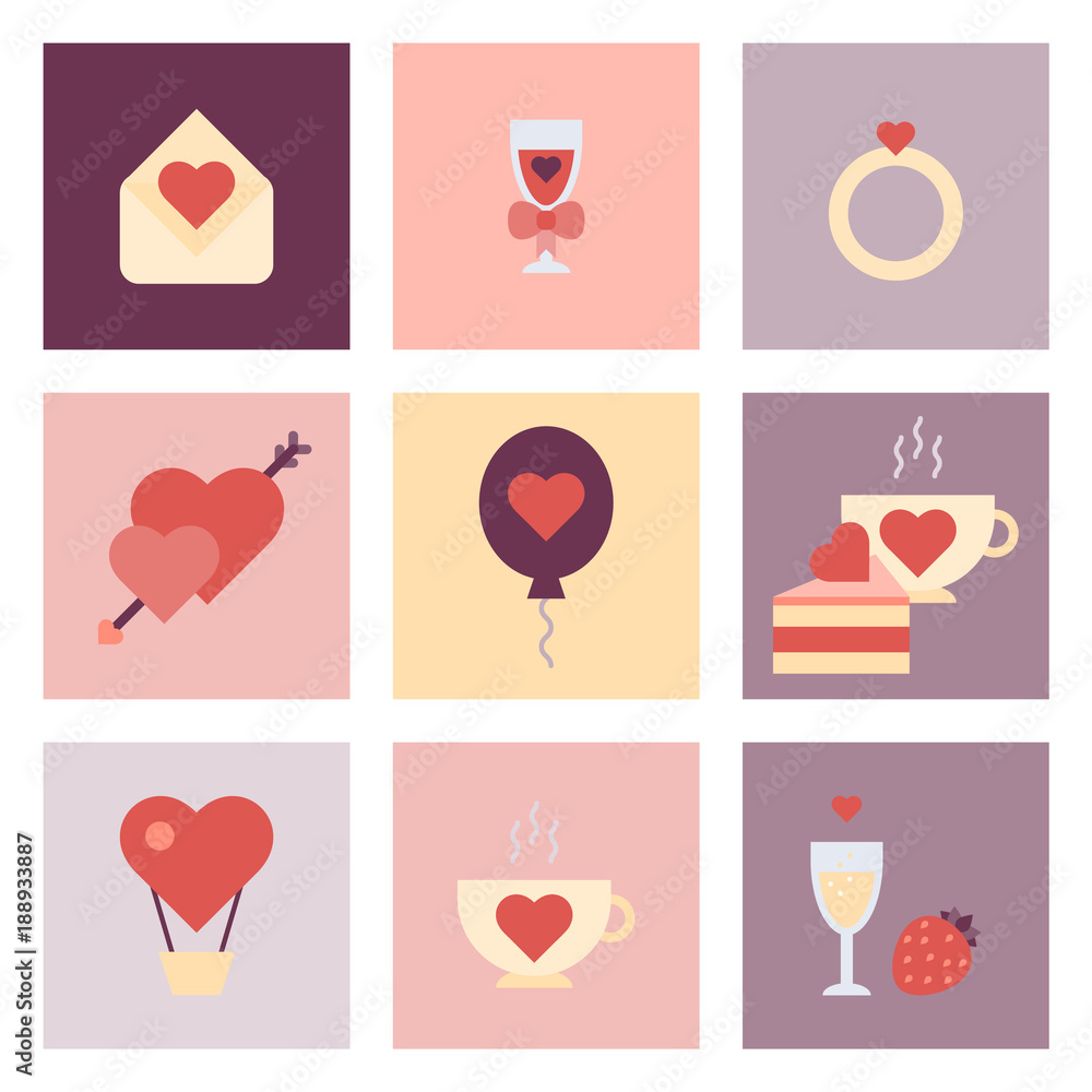 Valentine Day Flat Icon Set Valentine Day Flat Icon Set