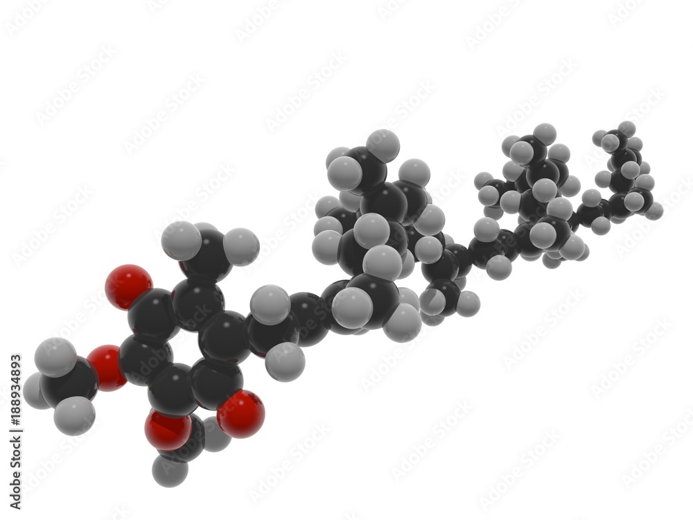 3D illustration of coenzyme q10 molecule (CoQ10), famous anti-aging, longevity, mitochondrial anti-oxidant andsupplement 3D illustration of coenzyme q10 molecule (CoQ10), famous anti-aging, longevity, mitochondrial anti-oxidant andsupplement