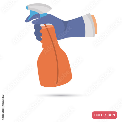 Hand holding detergent spray bottle color flat icon