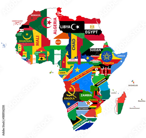 Africa with all country flags vector political map