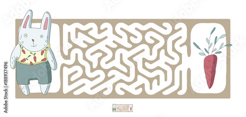 Children's maze with rabbit and carrot. Cute puzzle game for kids, vector labyrinth illustration.
