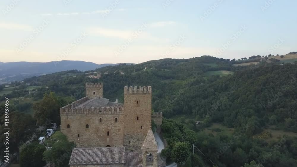 Zoom out of old italian castle nestled in vally Zoom out of old italian castle nestled in vally